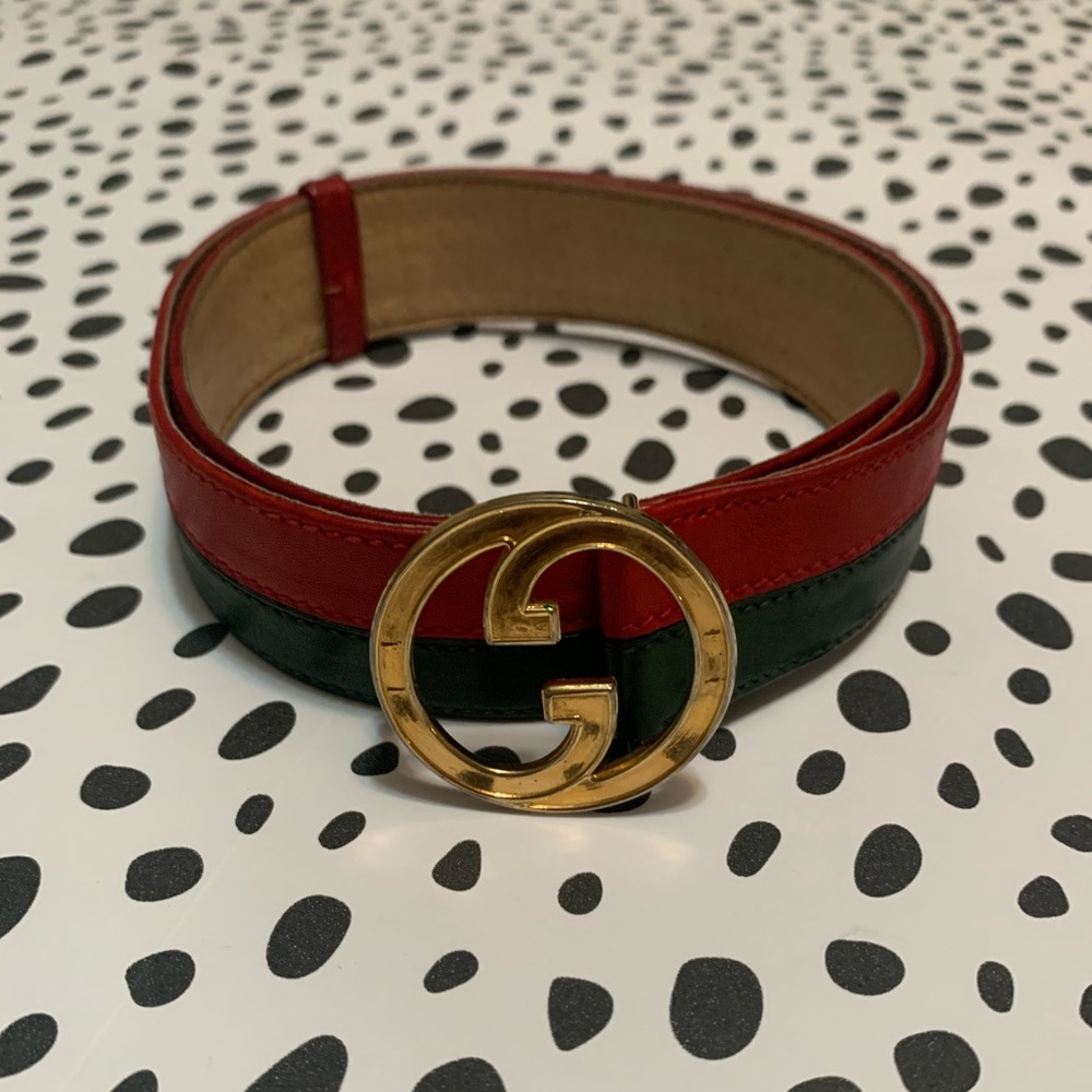 Vintage Leather Red and Green Gucci Belt (Small)